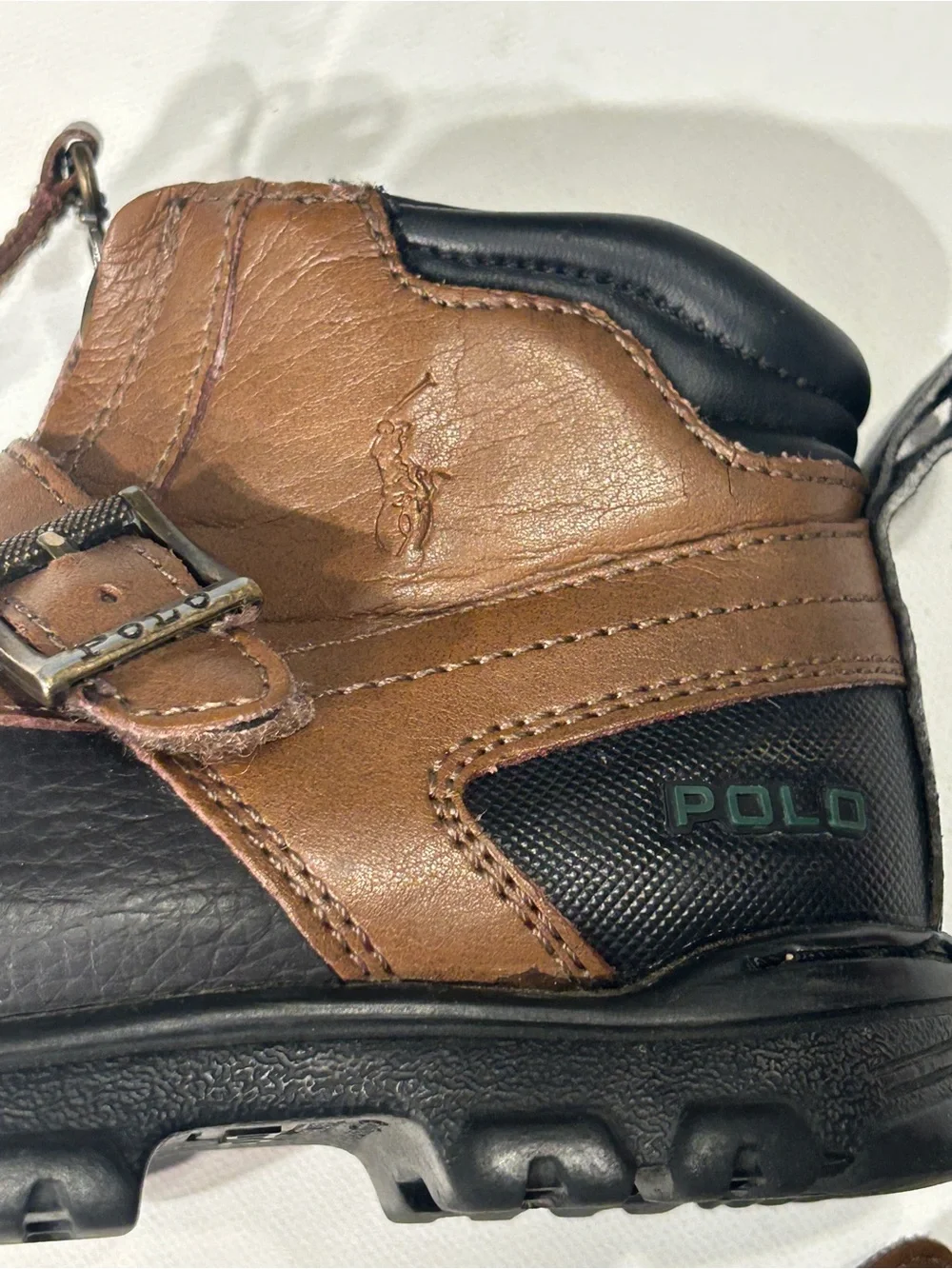 Polo Ralph Lauren Boys Brown Black Leather Duck Boots Ankle Boots Size 8